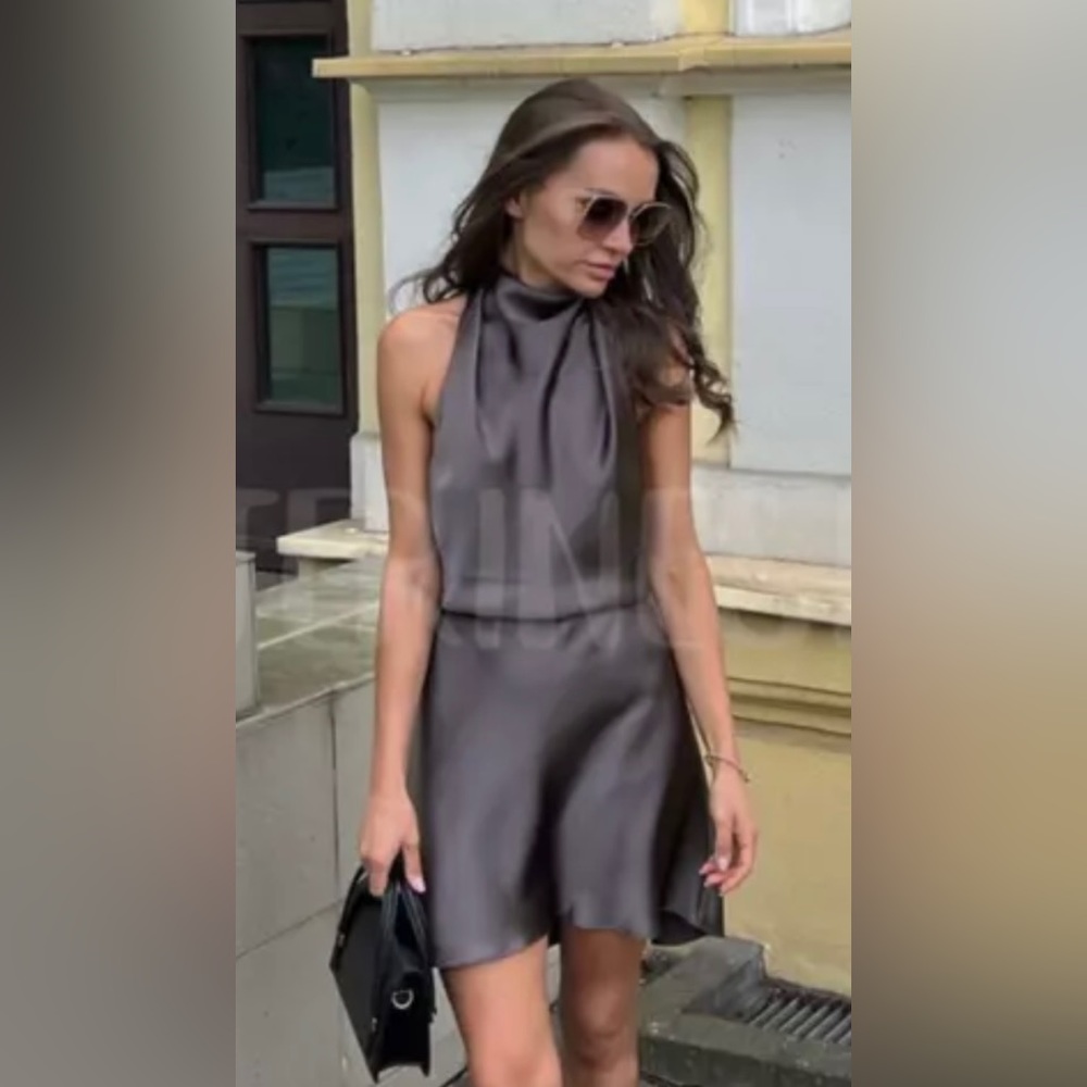 Zara Black Satin Halter Mini Dress - Picture 6 of 16